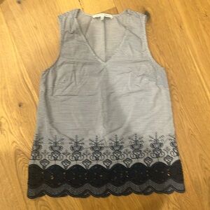 Collective Concepts Blue‎ and white Striped Lace Hem Sleeveless Top